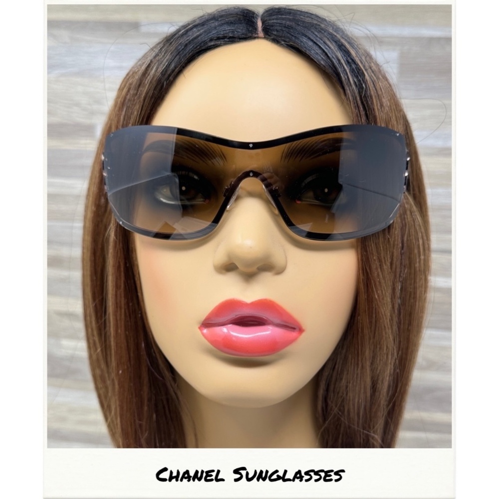 Chanel Y2K Vintage CC Logo Camellia Flower Brown Frameless Sunglasses 4164-B